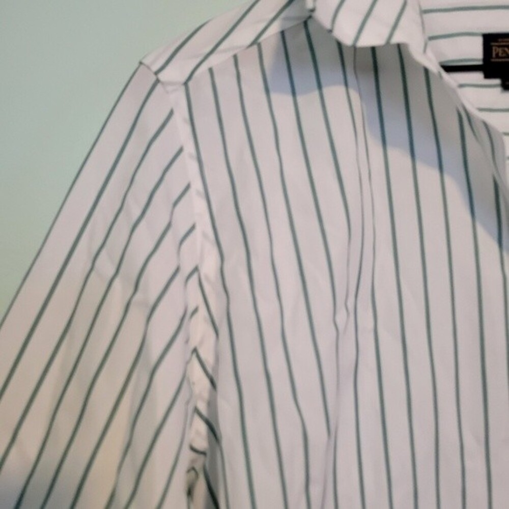 Pendleton White & Green Stripe Button Up Top Size… - image 3